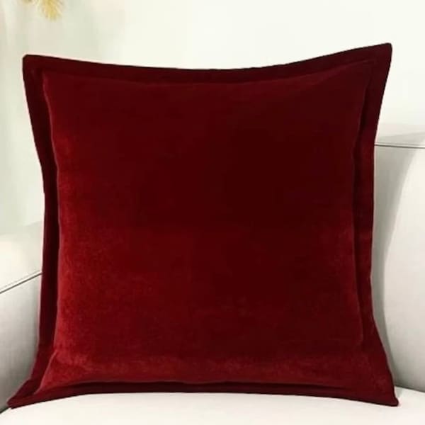 Dark Red Flange Pillow Cover,Velvet Pillows, Throw Pillows, Decorative Pillows, Velvet Cushion Case, Red Pillow Cover 18X18 20X20, All Sizes