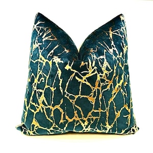 Housse de coussin de créateur de luxe en velours doré, Housse de coussin bleue, Taie d&#39;oreiller décorative, Oreiller Eurosham, Oreillers sur mesure, Toutes les tailles