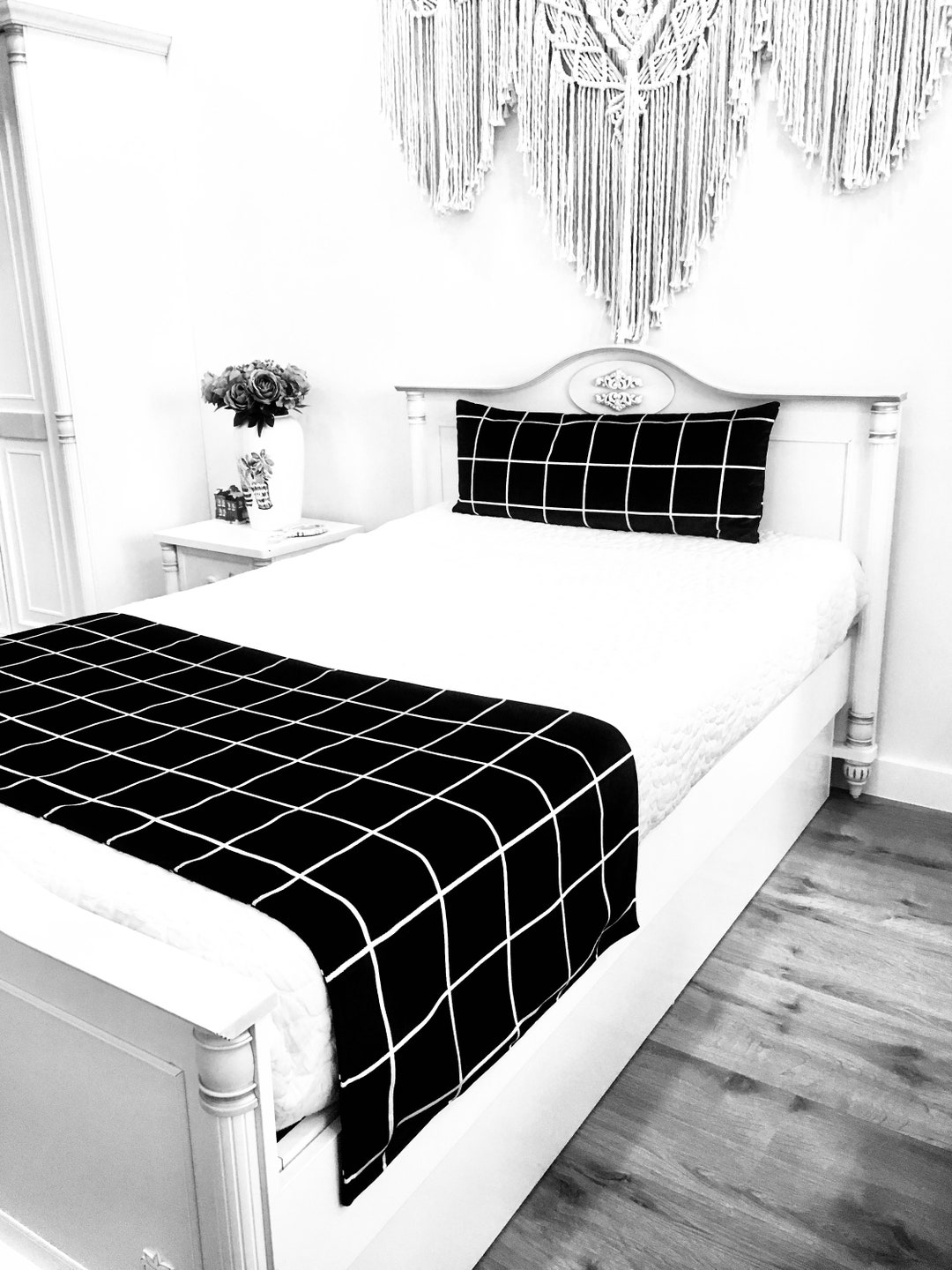 Double-sided Black Velvet Bed Runner, Bed Scarf, Bed Cover, Twin Full ...