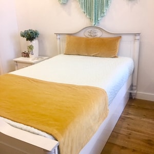 Double-sided Mustard Velvet Bed Runner, Runners, Bed Scarf, Bed Cover, Twin King Queen Size Bed Runners, Velvet Bed Runners For Bedrooms