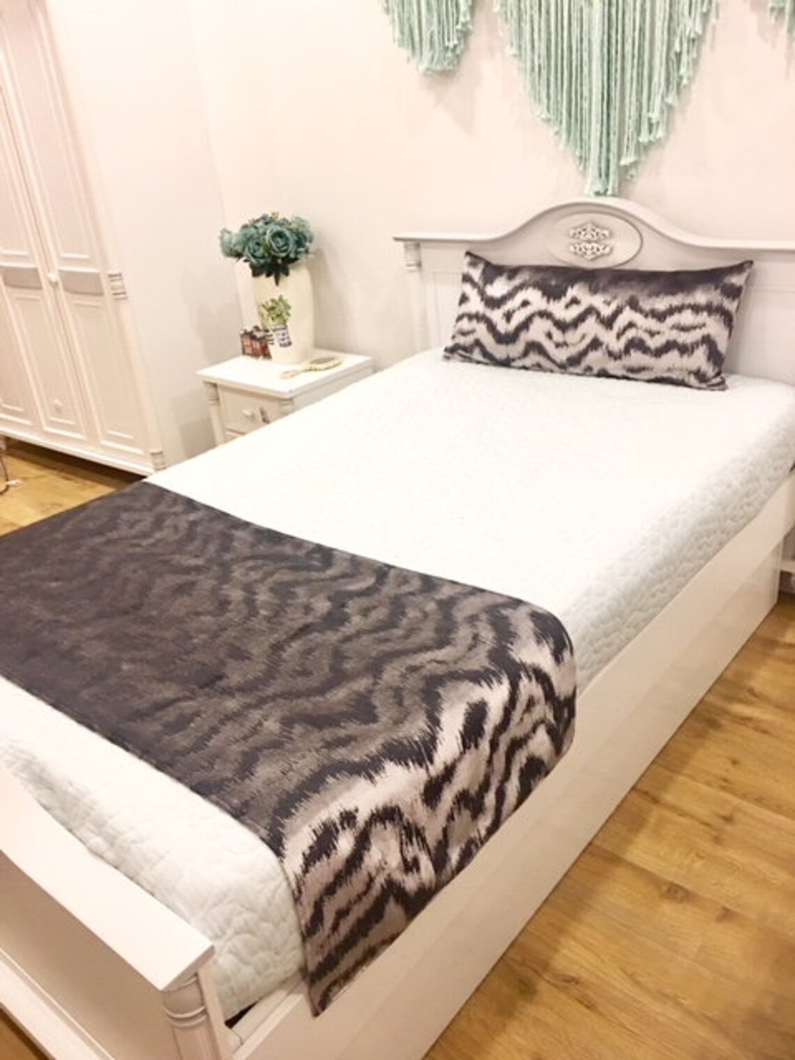 Doublesided Gray Velvet Bed Runner Bed Scarf Table Runner Etsy