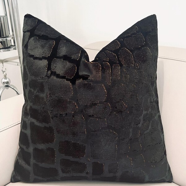 Black Velvet Animal Pattern Pillow Cover: Luxury Designer Throw Pillow