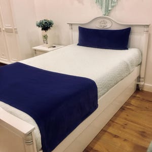 Luxury Navy Blue Velvet Bed Runner, King Size Throw Bed Scarf, Queen Hand Made Bed Cover, Long Pillow Cover, Custom Size Scarfs For Bedroom