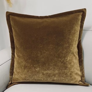 Camel Velvet Flange Pillow Cover, Luxury Pillow Case, Euro Sham Pillow, Custom Couch Pillow, Modern Cushion Cover, Accent Pillows 20X20