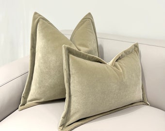 Beige Velvet Flange Pillow Cover: Luxury Home Decor