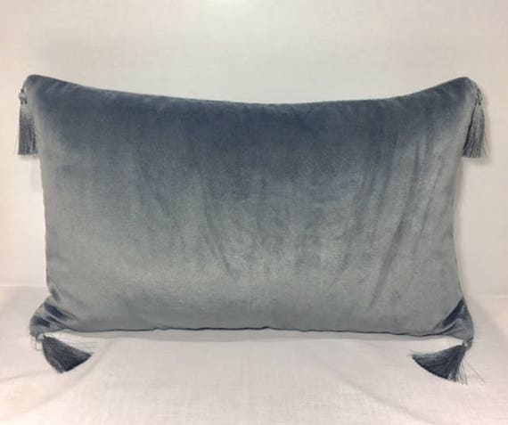 Grey Velvet Pillow Cover With Tassels Grey Velvet Pillow Cover With Tassels