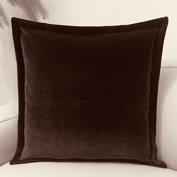 Brown Flange Edge Pillow, Velvet Pillows, Throw Pillows, Decorative Pillows, Velvet Cushion Case, Brown Pillow Cover 18X18 20X20, All Sizes