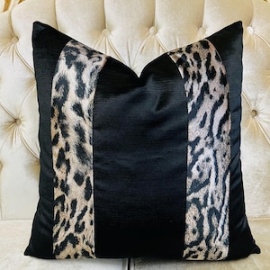 Leopard Pillow Cover, Black Velvet Pillows, Gothic Home Decor, Decorative Pillow Case, Throw Cushion Cover, Animal Pattern Fabric, All Sizes