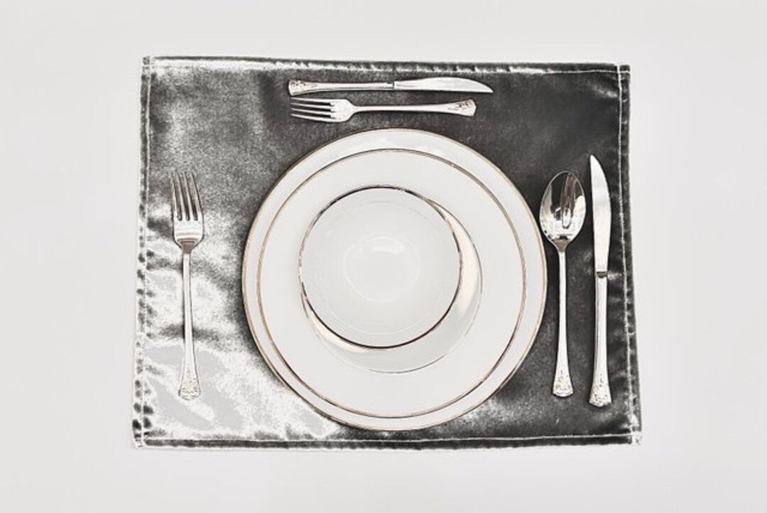 Set of 2 Placemats Silver Velvet Placemats Rectangle Etsy