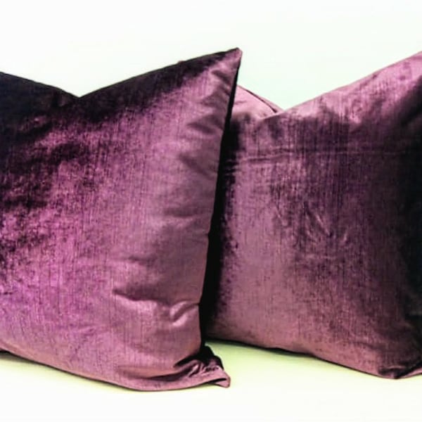 Two Plum Pillow Covers, Velvet Throw Pillow, Decorative Couch Sofa Pillow, Purple Velvet Cushion Case, Pillow 18X18 20X20 Covers, All Sizes