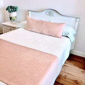 Double-Sided Pink Velvet Bed Runner, Long Bed Pillow, Bed Cover, Twin Full King Queen Size Runners, Velvet Bed Runners For Bedrooms