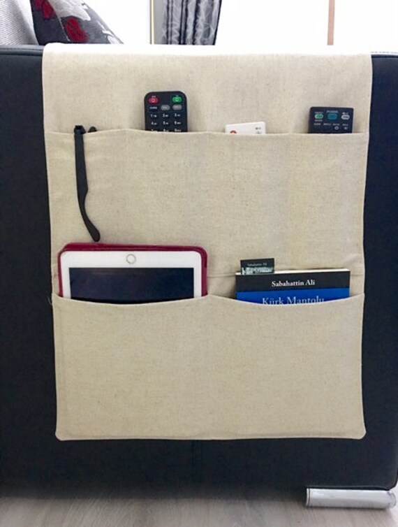 Linen Fabric Organizer Remote Control Holder Caddy Couch Pillow Sofa Ipad Chair Organizers