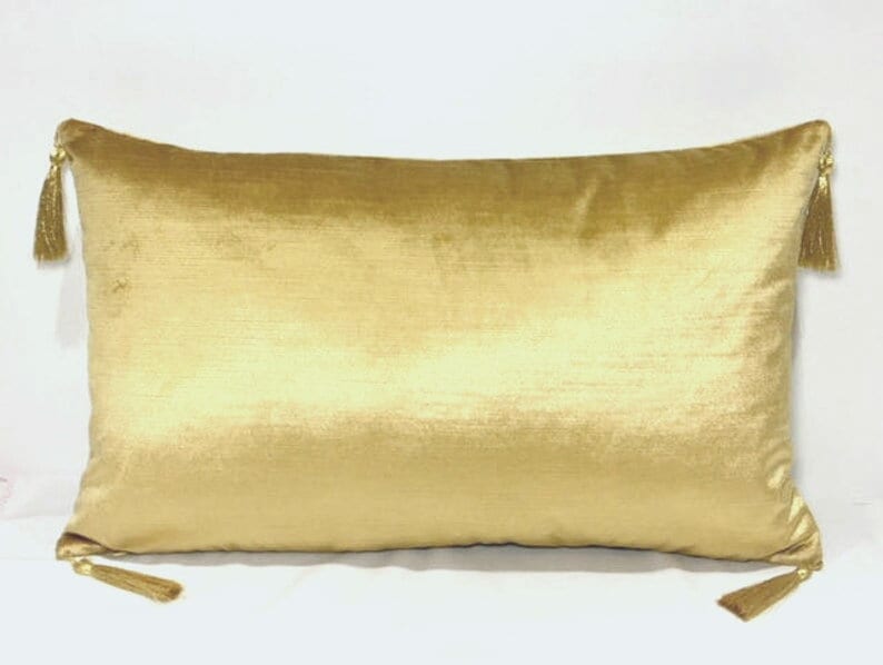 Gold Velvet Pillow Cover With Tassels Gold Pillows Velvet Etsy