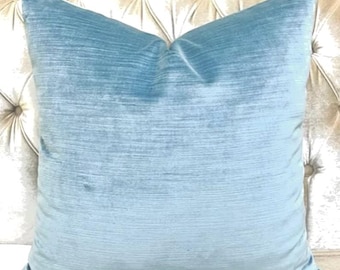 Light Blue Velvet Pillow Cover: Handmade Designer Cushion Case
