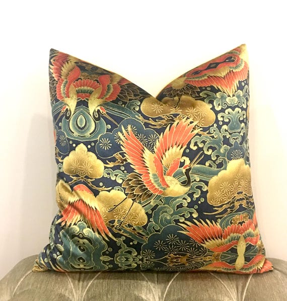 Printed Velvet Pillow Cover: Blue, Green, Gold, Coral Handmade