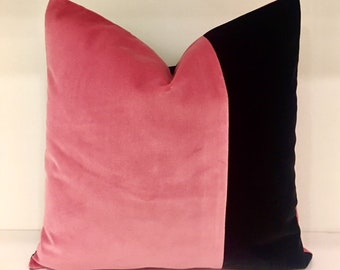 Black and Pink Pillow Cover, Velvet Pillow, Throw Pillow Covers, Decorative Pillows, Velvet Cushion Case, Black Velvet Pillow Cover 20X20