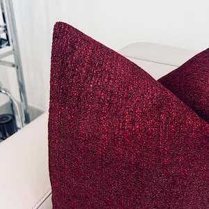 Textured Cherry Red Pillow Cover, Decorative Linen Cushion Case, Custom Made Euro Sham Cover, Woven Accent Pillows, Chair Throw Pillow 18X18