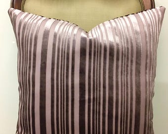 Luxury Striped Lilac Velvet Pillow Cover: Handmade Designer Cushion Case