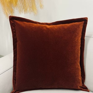 Cognac Velvet Flange Pillow Cover, Decorative Cushion Case, Luxury Throw Pillow, Designer Accent Pillow, Rich Color Custom Made, All Sizes