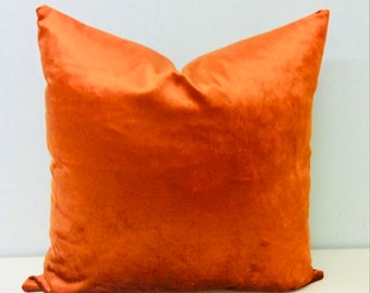 Hot Orange Velvet Pillow Cover, Orange Pillow Case, Velvet Pillow Cover, Throw Pillow Case, Decorative Velvet Cushion Cover, 20X20 Pillows