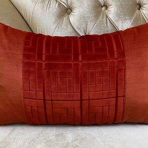 Terracotta Velvet Pillow Cover: Rust Throw Pillow, Couch Cushion