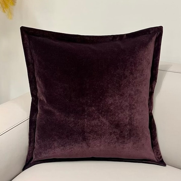 Luxury Dark Plum Flange Pillow Cover, Velvet Pillows, Throw Pillow Cover, Decorative Pillow Case, Velvet Cushion Cover, 20X20 Velvet Pillows