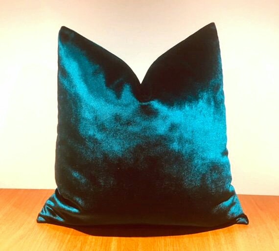 Peacock Blue Velvet Throw Pillows Blue Luxury Smokey Blue Velvet Throw Pillow