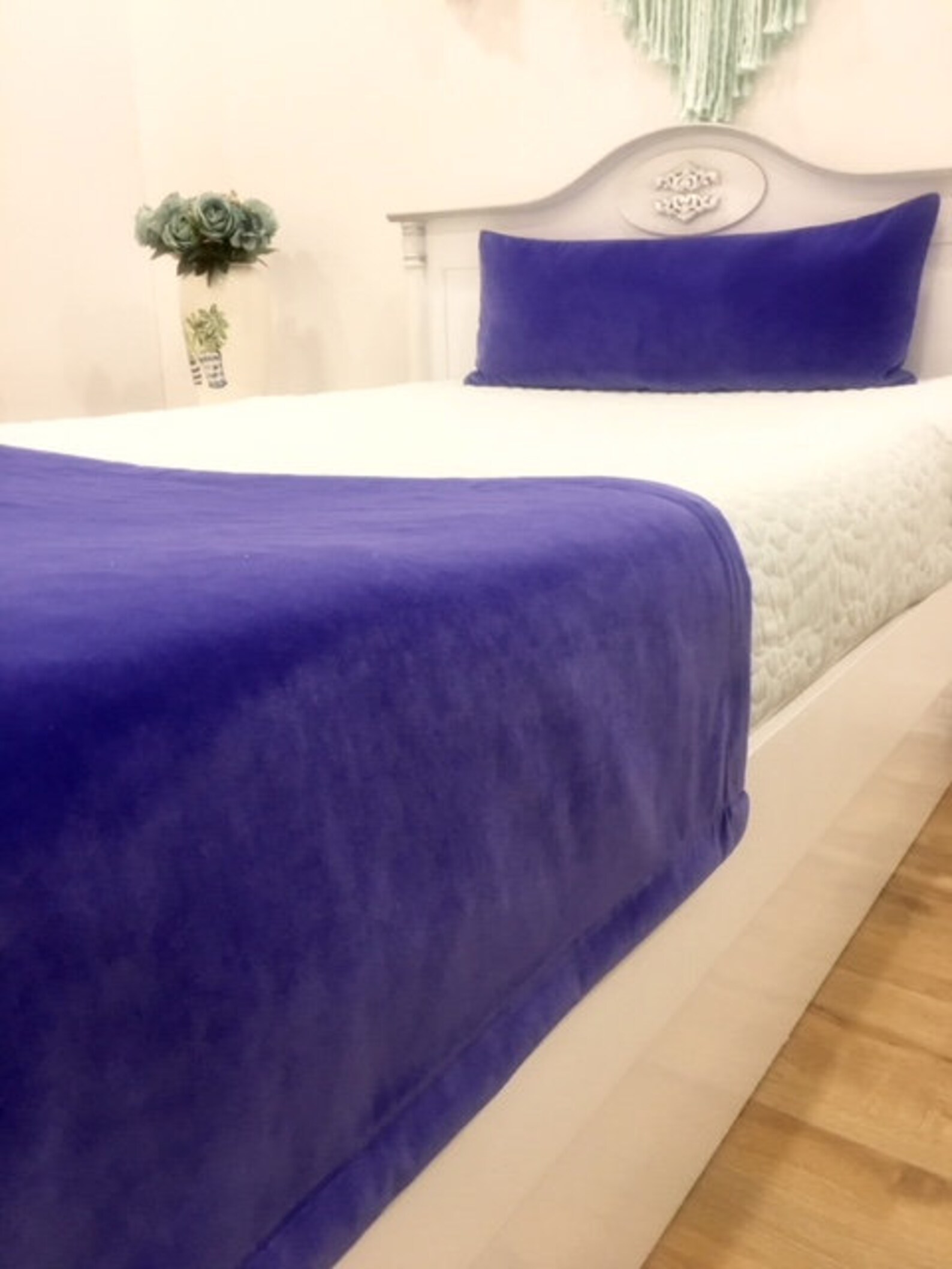 Doublesided Cornflower Blue Velvet Bed Runner Bed Scarf Bed Etsy