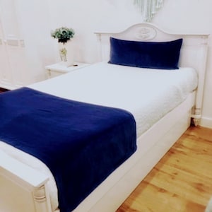 Double-Sided Navy Blue Velvet Bed Runner, Runners, Bed Scarf, Bed Cover, Twin King Queen Size Bed Runners, Velvet Bed Runners For Bedrooms