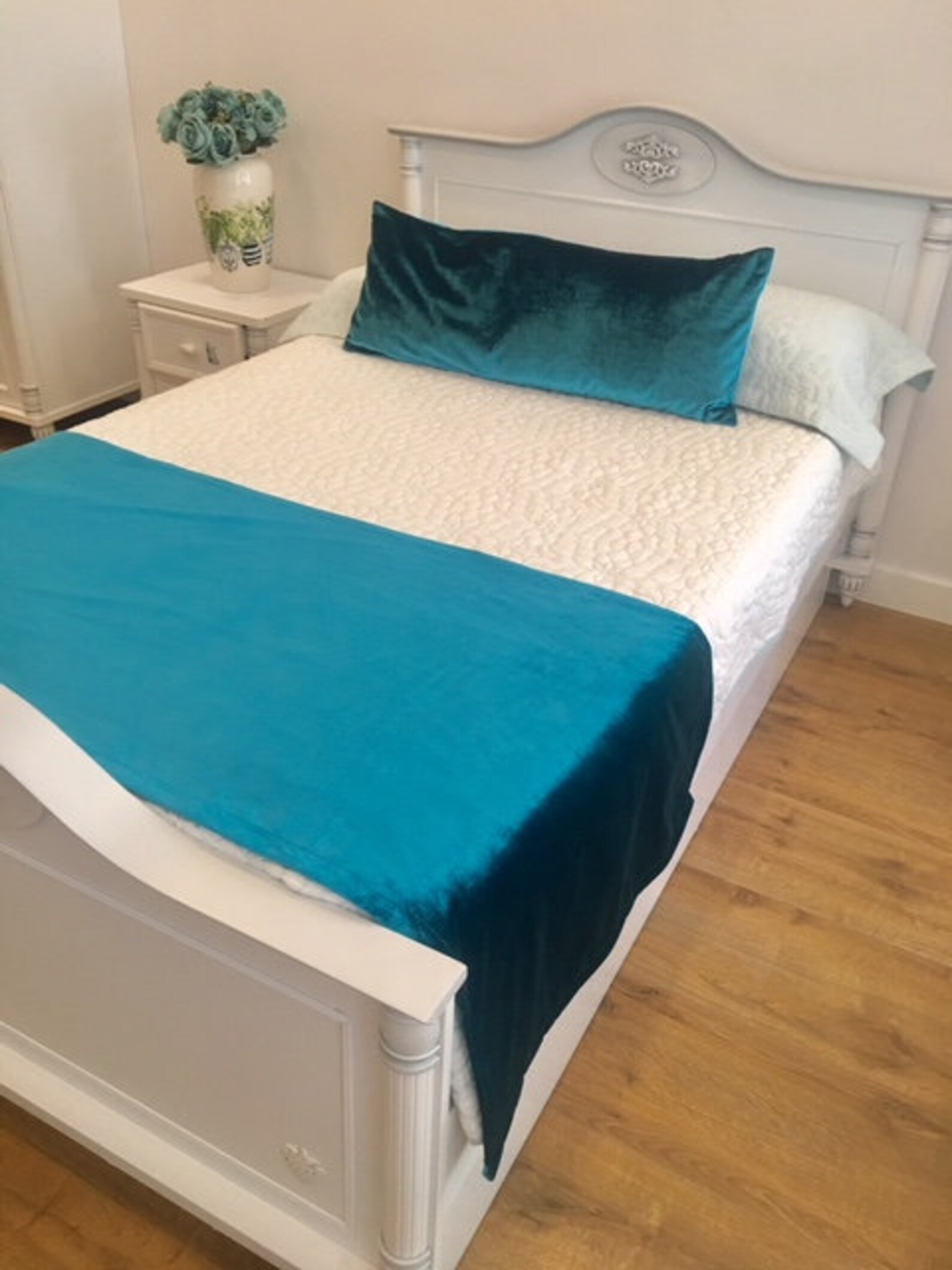 Doublesided Turquoise Velvet Bed Runner Runners Bed Scarf Etsy