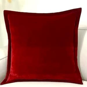 Red Velvet Flange Pillow Cover, Throw Cushion Case, Luxury Decorative Pillows, Euro Sham Cover, Couch Chair Accent Pillows, All Sizes 20X20