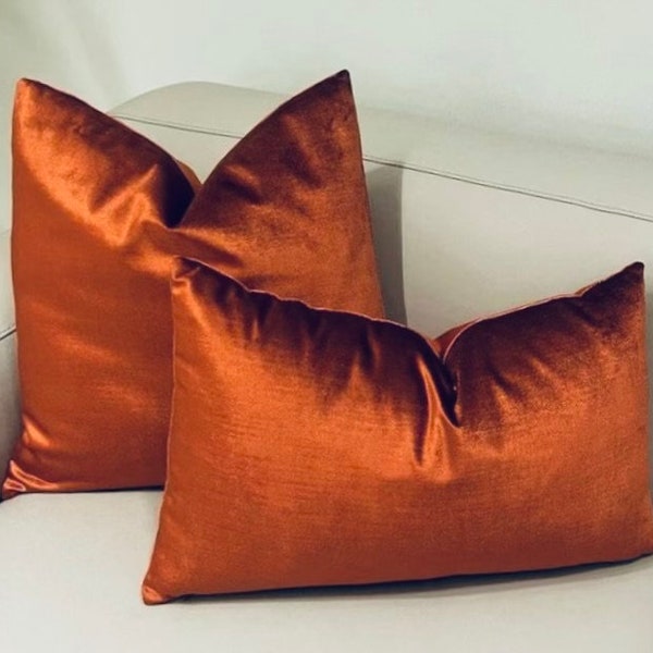 Luxury Shiny Rust Pillow Cover, Velvet Pillows, Throw Pillow Cover, Decorative Cushion Case, Rust Pillow Case, Pillow Cover 20X20, All Sizes