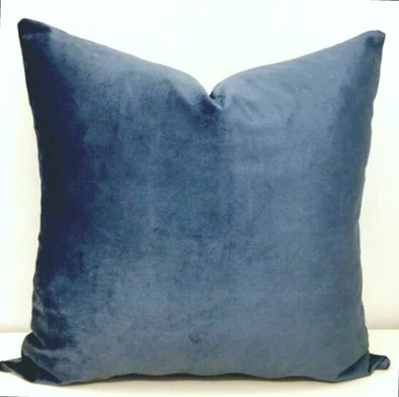 Luxury Smokey Blue Velvet Throw Pillow, Blue Pillow, Velvet Pillow Co…
