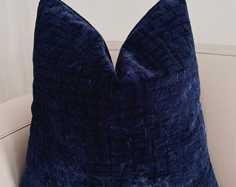 Navy Blue Velvet Pillow Cover: Geometric Cushion Case, Luxury Throw Pillow