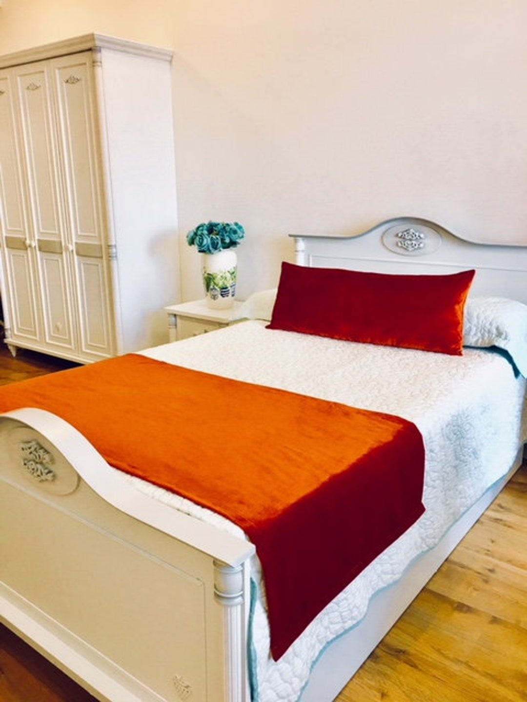 Doublesided Copper Velvet Bed Runner, Runners, Bed Scarf, Bed Cover