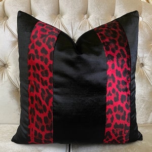 Black Red Velvet Pillow Cover, Designer Pillow Case, Custom Cushion Cover, Handmade Throw Pillow, Couch Decorative Pillow, Accent Pillow