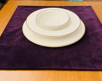 Lot de 2 sets de table en velours violet, set de table rectangle, set de table carré, Noël, Noël, tapis de table de mariage, chemin de table, napperon