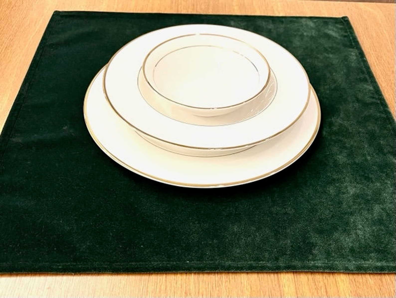 Set of 2 Dark Green Velvet Placemats Rectangle Placemat Etsy