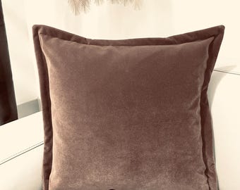 Light Brown Velvet Pillow Cover: Flanged Decorative Cushion