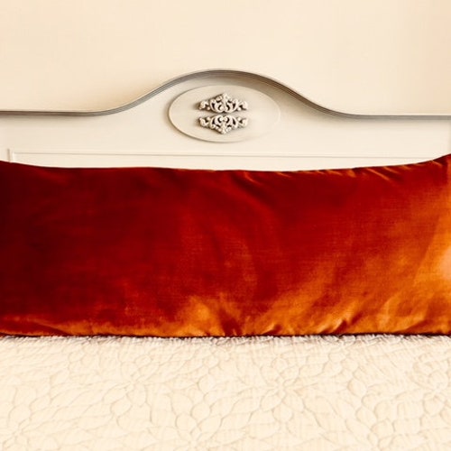 Luxury Copper Long Velvet Pillow Lumbar Pillow Velvet Pillow Etsy
