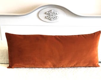 Rust Velvet Pillow Cover: Decorative Lumbar or Euro Sham