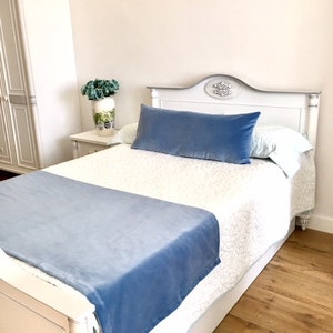 Double-Sided Blue Velvet Bed Runner, Runners, Bed Scarf, Bed Cover, Twin Full King Queen Size, Blue Velvet Bed Runners For Bedrooms