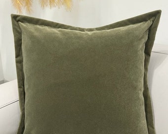 Luxury Sage Green Flange Pillow, Velvet Pillow Cover, Green Pillow Cover, Throw Pillow Cover, Decorative Pillow Case, 18X18 20X20 Pillows
