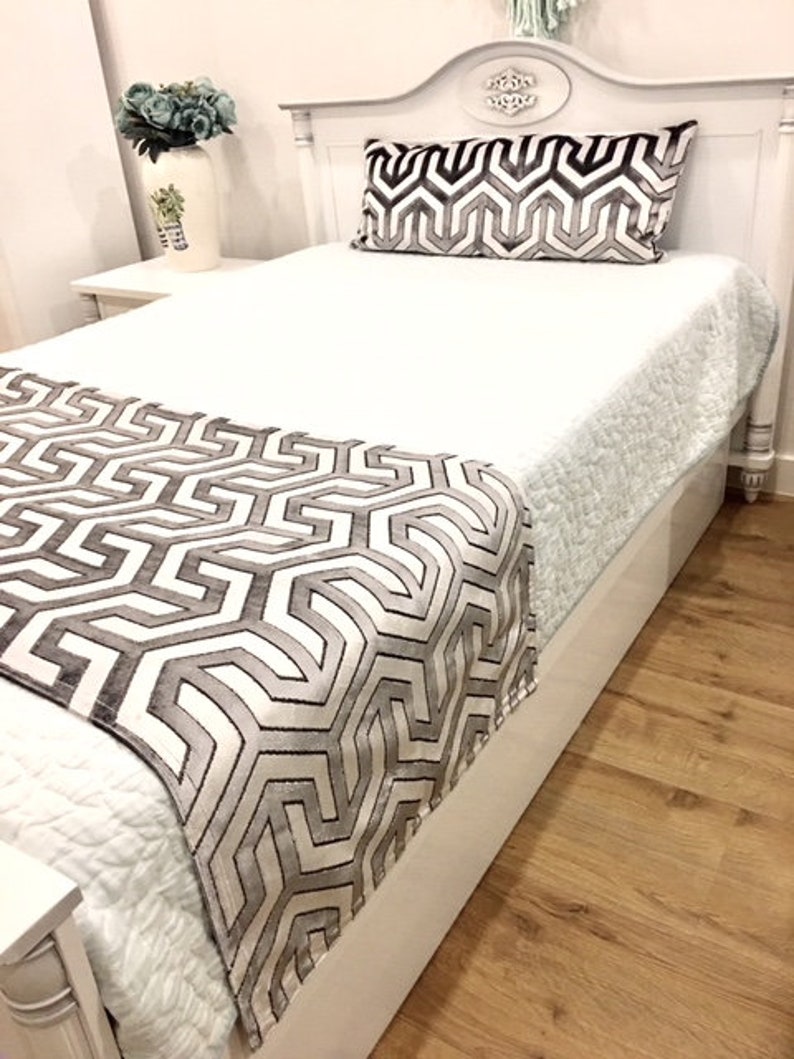 DoubleSided Silver Grey Velvet Bed Runner Runners Bed Etsy