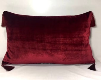 Luxury Wine Red Velvet Pillow Cover, Red Pillow, Tassel Pillow, Velvet Pillow, Decorative Pillow, Cushion Case, 18X18 20X20 Velvet Pillows