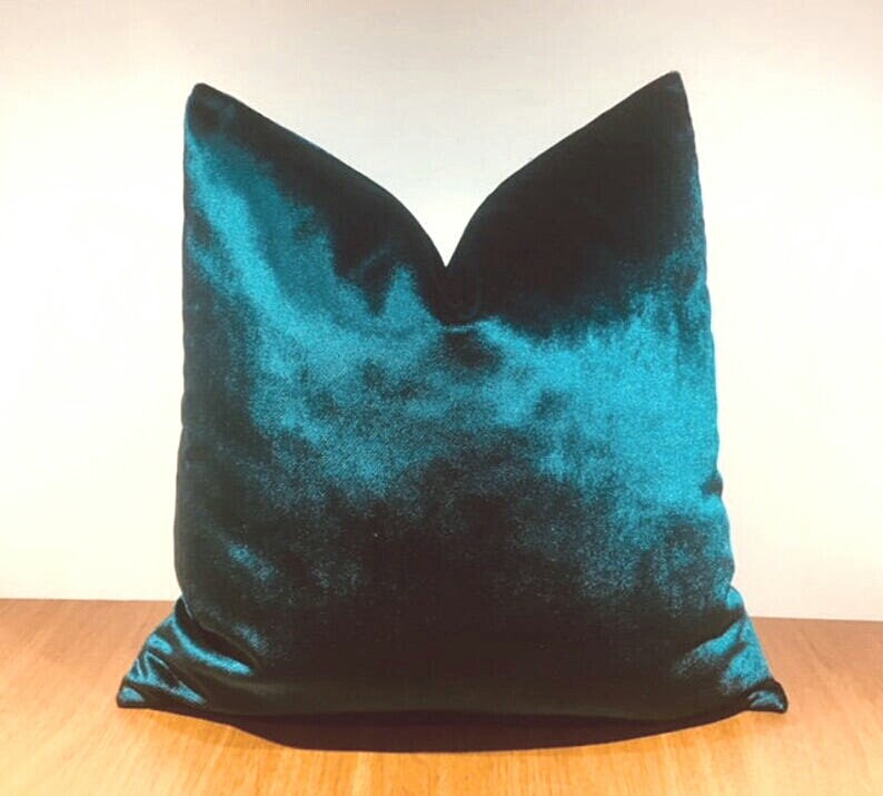Peacock Blue Velvet Throw Pillows Blue Pillows Velvet Pillow Etsy