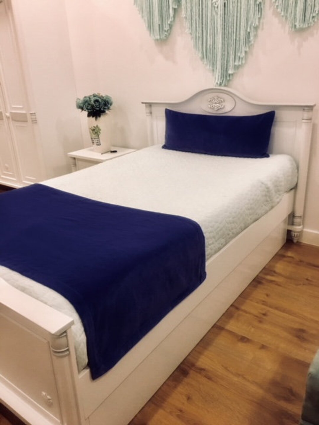 Doublesided Navy Blue Velvet Bed Runner, Runners, Bed Scarf, Bed Cover