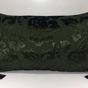 Olive Green Velvet Pillow With Tassels Olive Green Velvet Pillow With Tassels