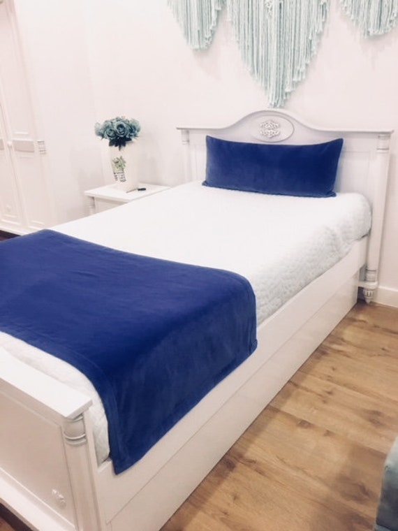 Double Sided Navy Blue Velvet Bed Runner Runners Scarf Double Sided Navy Blue Velvet Bed, Bedroom Furniture Runners