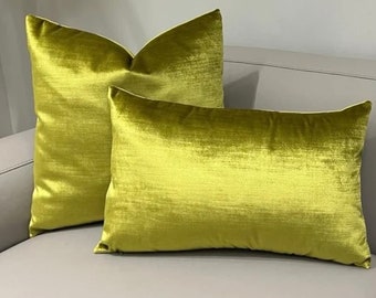 Coussin luxueux en velours citron vert, housse de coussin en velours, oreiller vert, oreillers décoratifs, taie de coussin en velours, taie d'oreiller verte 18 x 18 20 x 20